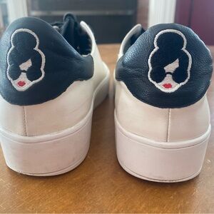 Alice + Olivia White Platform Sneakers with Black Heel Embroidered Face